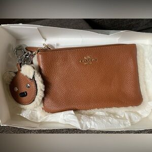 COACH Sheep wool lined wristlet and bear charm - NWT